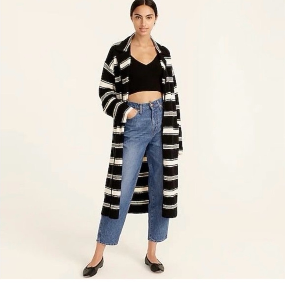 J Crew Sophie Open Sweater Coat, Striped Black and White, Size L/XL